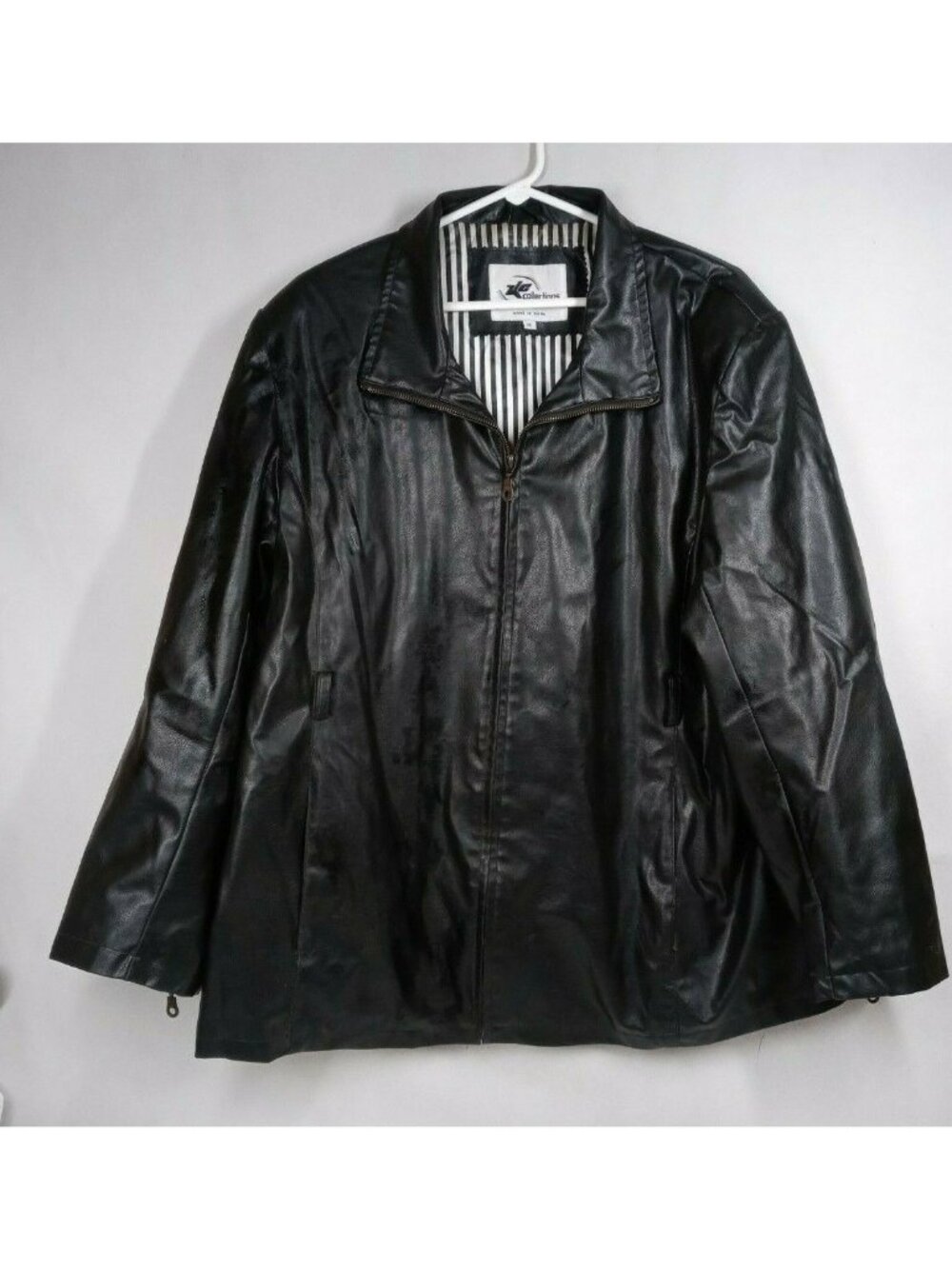 KC Collections Black Leather With Black & White Stripe Interior Jacket Size XL